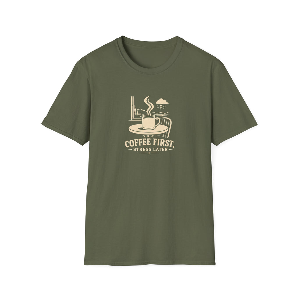 Coffee First, Stress Later Retro Coffee T-Shirt