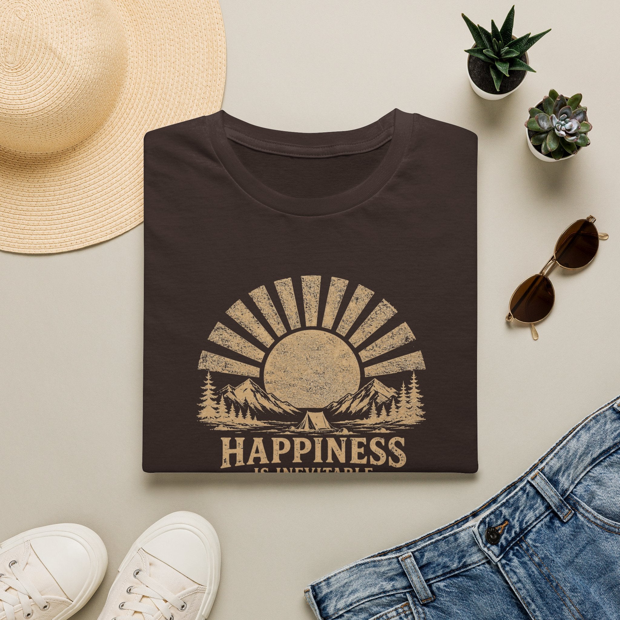 Happiness is Inevitable Retro Outdoors T-Shirt