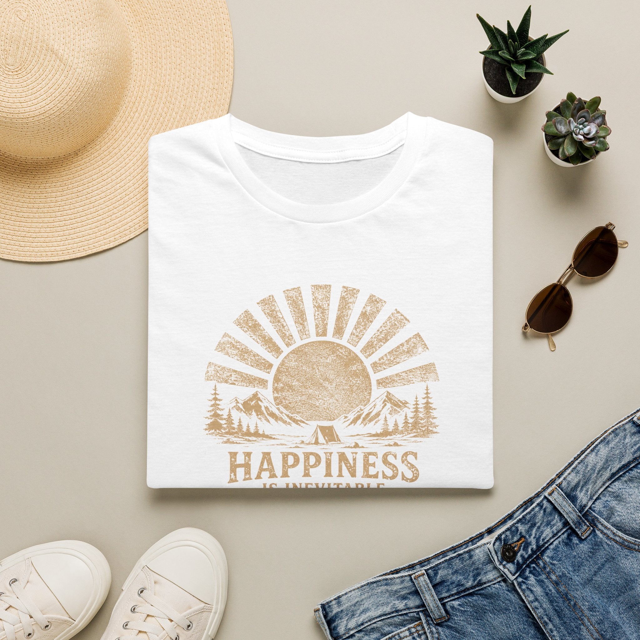 Happiness is Inevitable Retro Outdoors T-Shirt