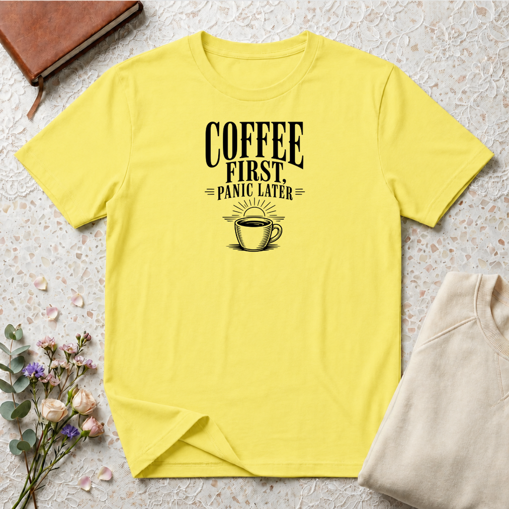 Coffee First, Panic Later Ocean T-Shirt