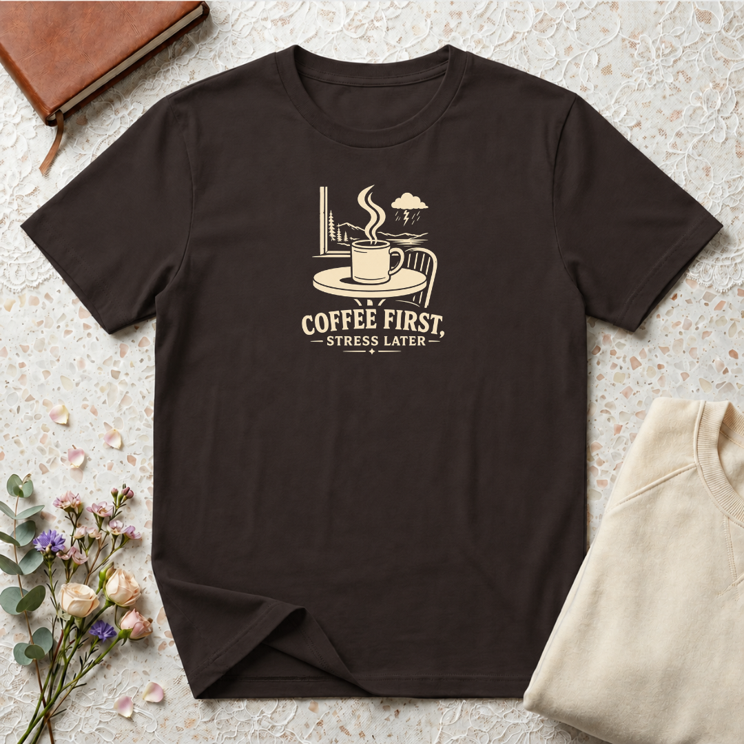 Coffee First, Stress Later Retro Coffee T-Shirt