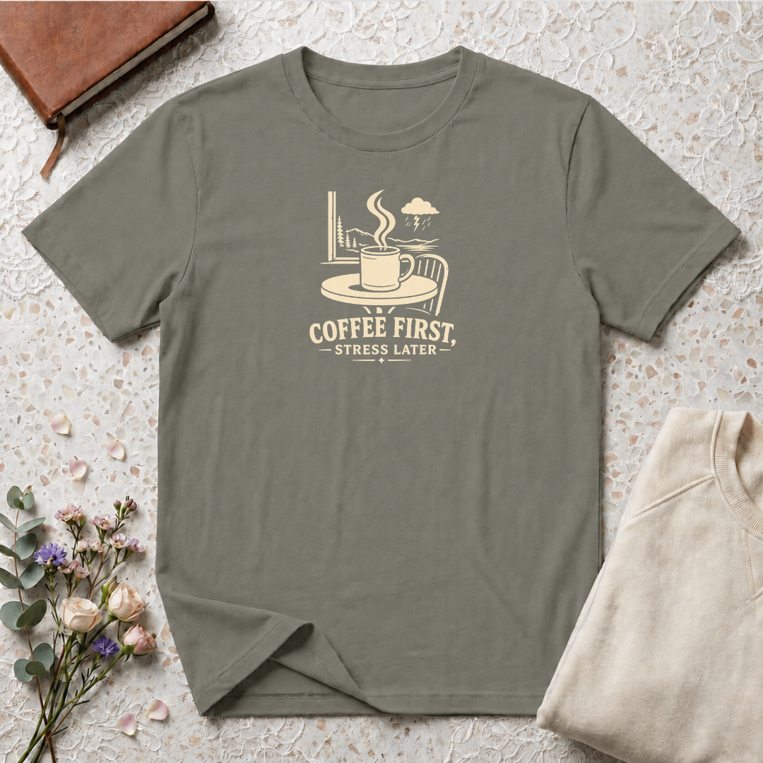 Coffee First, Stress Later Retro Coffee T-Shirt