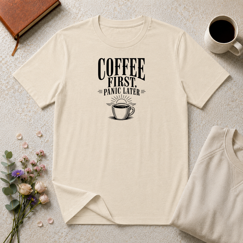 Coffee First, Panic Later Ocean T-Shirt