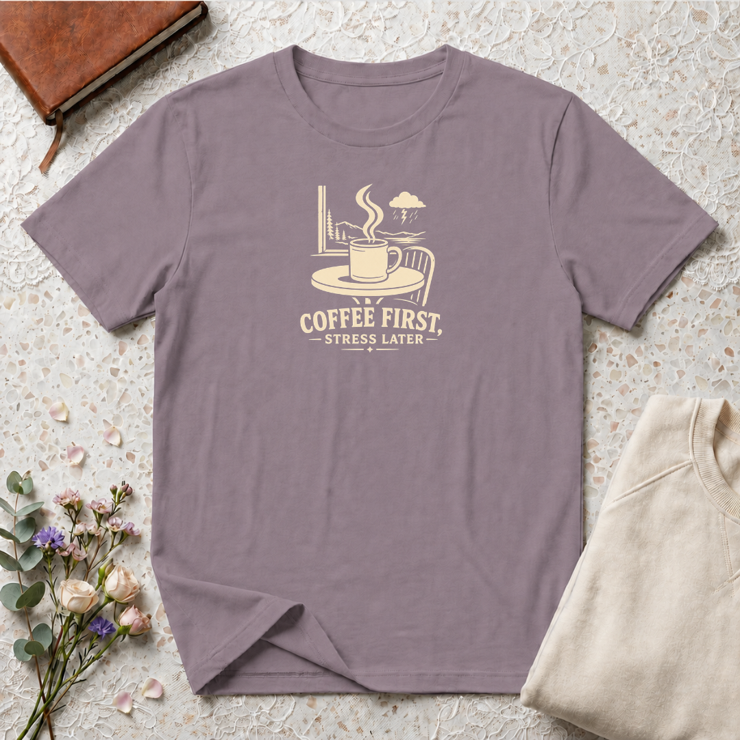 Coffee First, Stress Later Retro Coffee T-Shirt