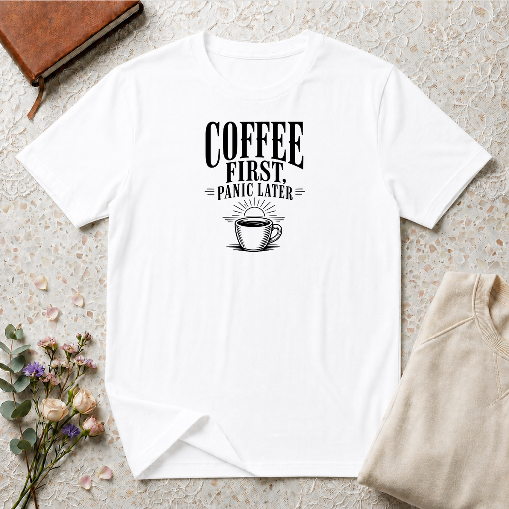 Coffee First, Panic Later Ocean T-Shirt